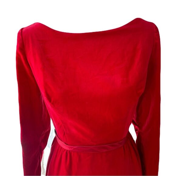 Vintage Handmade Red Dress, Elegant Long Sleeve Gown, Diamond in the Rough - Picture 2 of 8